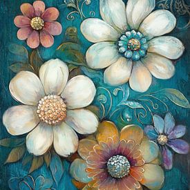 Turquoise Flora by Wonderful Art