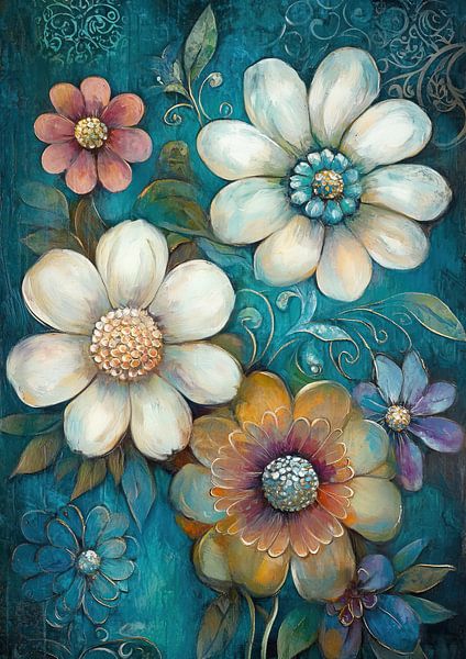 Turquoise Flora by Wonderful Art