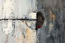 Abstract painting with texture and muted colours, shades of grey, white and black 