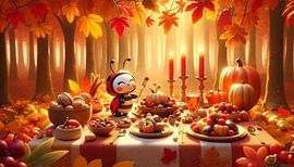 Herfstfeest in het bos - een lieveheersbeestjesfeest van artefacti