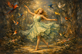 Woman dancing in the woods