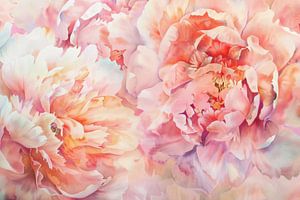 Zachtroze pioenrozen in een dans van bloemen