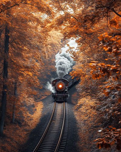 Historic train in the autumn forest
