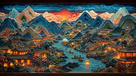 picturesque Japanese-style houses set against the landscape