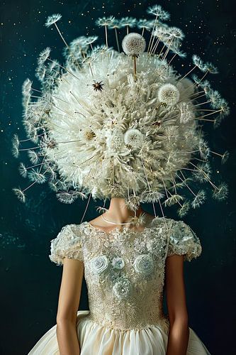 vrouw met hoofd in de wolken