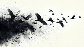 Des corbeaux noirs sortent d'un nuage sombre