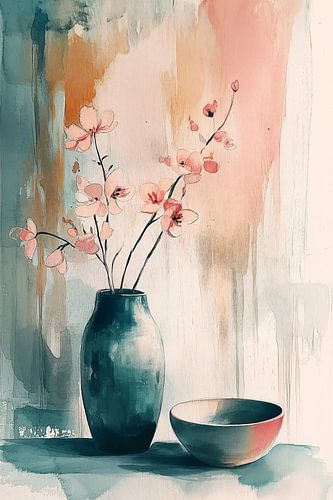 Turquoise vase in watercolor no.11
