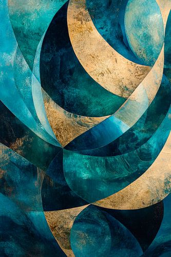 Abstracte vormen in blauw en goud
