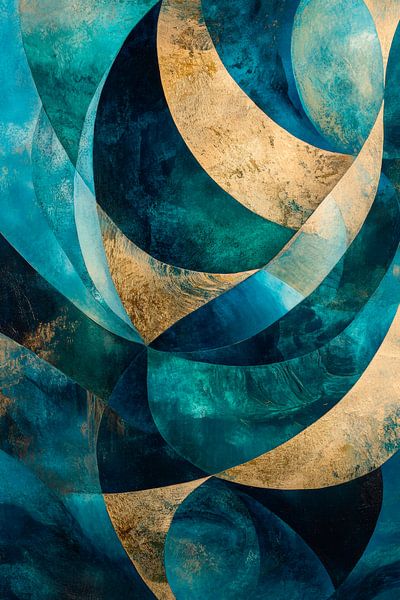 Abstrakte Formen in Blau und Gold von Poster Art Shop