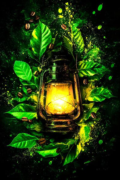 Lanterne brillante avec des feuilles vertes par Imperial Art House