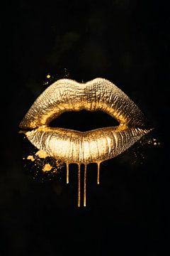 Golden lips in the dark - glamorous and stylish by Poster Art Shop