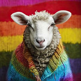 Creatieve Wolwereld: Schaap regenboog vest