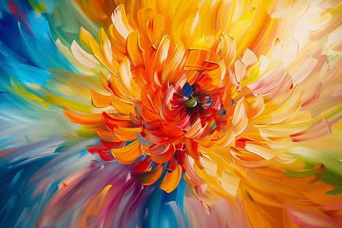 Abstracte schilderij van kleurrijke chrysant