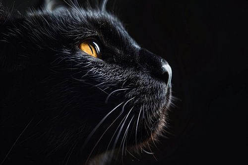 Zwarte Kat met Doordringende Gele Ogen