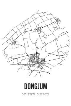 Dongjum (Fryslan) | Landkaart | Zwart-wit van Rezona