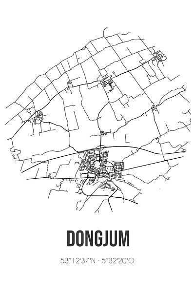 Dongjum (Fryslan) | Landkaart | Zwart-wit van Stad & Wand