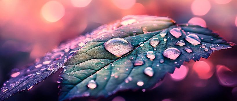Drops on green leaves in the light by Poster Art Shop