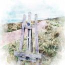 Watercolour painting of easel on the dune in Domburg, Zeeland by Danny de Klerk thumbnail
