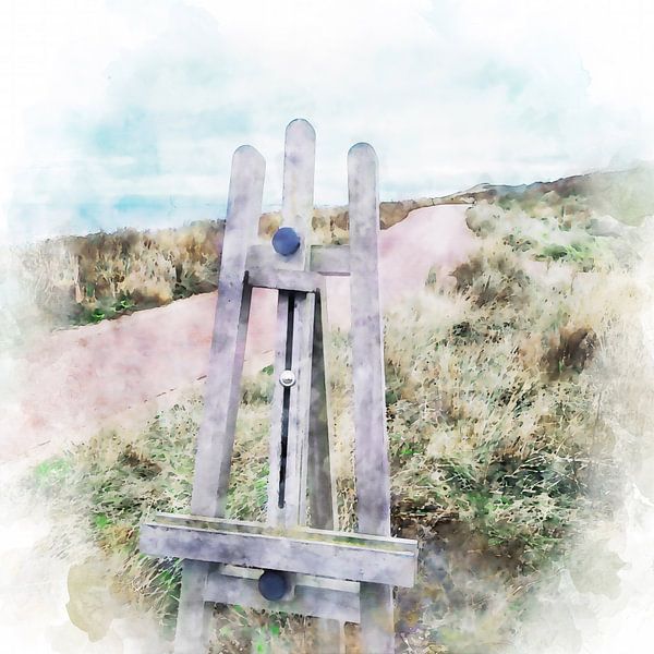 Watercolour painting of easel on the dune in Domburg, Zeeland by Danny de Klerk