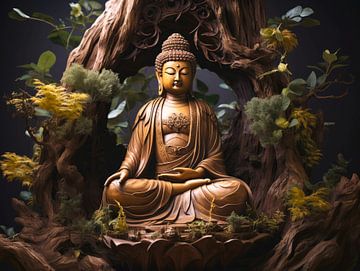 buddha under bodhisattva tree by Virgil Quinn - Decorative Arts