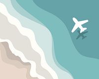 Beach with a plane above the sea