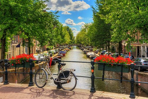 Fiets op de brug in zomers Amsterdam