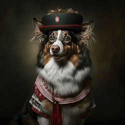 Hund mit menschlicher Kleidung