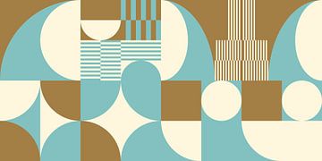 Abstract retro geometric art in gold, blue and off white nr. 4 by Dina Dankers
