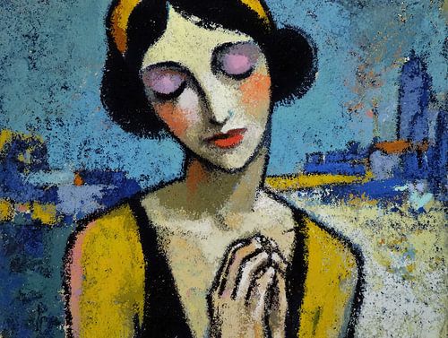 Lofoten painting | Woman yellow by Abstract Painting