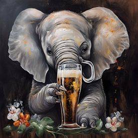 Elephant with Beer Painting | Funny Painting | Humour by AiArtLand