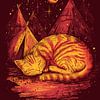 Un chat endormi sous un ciel étoilé sur Pixelbull Design