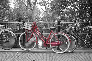 Rode fiets op brug Utrecht van David Klumperman