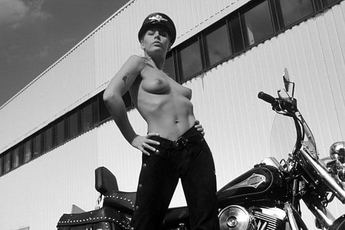 Motorcycle bride with Harley-Davidson