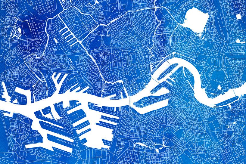 Rotterdam Stadskaart | Blauwe Aquarel van WereldkaartenShop