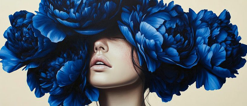 Frau mit blauen Blütenkranz – Fantasievoll von Poster Art Shop