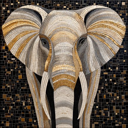 portret van een olifant in mozaïek