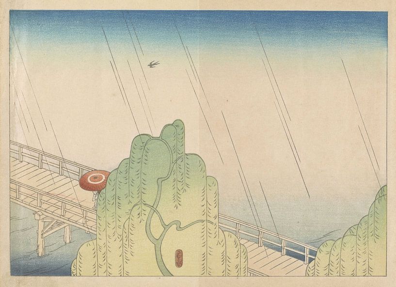 Bridge in rain, Hasui Kawase by Masterful Masters