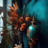 Tiger still life with flowers by Digitale Schilderijen