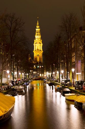 Amsterdamse Zuiderkerk in de avond