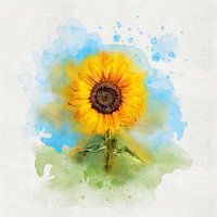 Fröhliche und friedliche goldene Sonnenblume in Aquarell