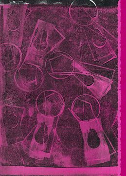 Moderne abstracte kunst. Organische vormen in magenta roze en zwart. van Dina Dankers