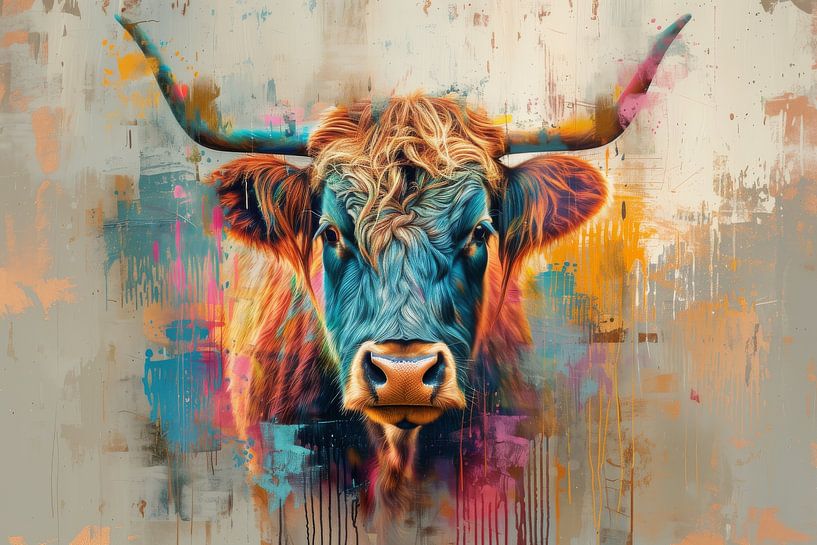 Colourful Highlander in Abstract Energy by Eva Lee
