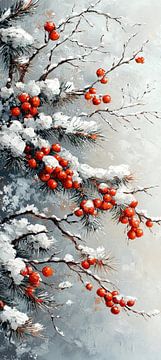 Winterse Bessen in Sneeuw van Kunst Kriebels