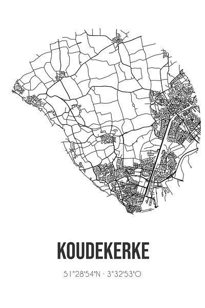 Koudekerke (Zeeland) | Map | Black and White by Prints of Place