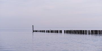 Panorama van golfbrekers in de zee bij Nieuwvliet, Zeeland van Marjolijn van den Berg