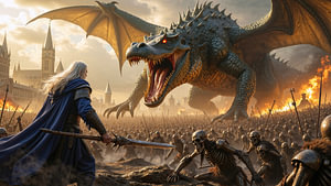Dark Fantasy Art Wandbild: MORTHEKAR - Eine epische Schlacht mit einem Monster und einer Armee der Untoten