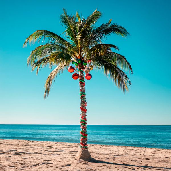 Palm tree on the beach by Poster Art Shop
