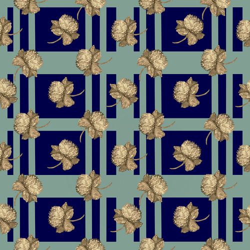 Elegantes goldenes Blumenmuster auf marineblauen Quadraten - schickes Design für Stoff und Heimtextilien