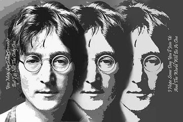 John Lennon, portrait avec le texte d'Imagine sur Gert Hilbink
