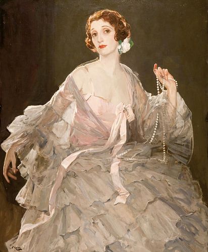 John Lavery-Portret van Lady Lavery of Hazel in Rose en Grey